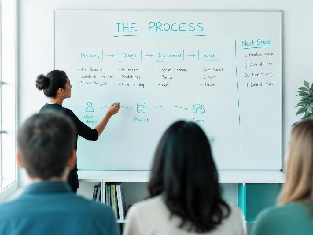 Facilitator mapping a team process on a whiteboard